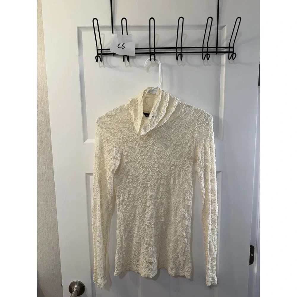 Karen Kane Womens Ivory Floral Lace Turtleneck Long Sleeve Top 3L78156 Small